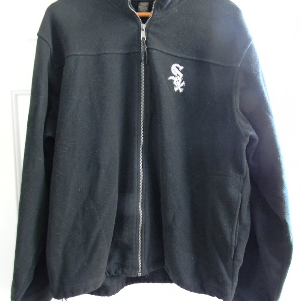 Mens Antigua White Sox Black Full Zipper Fleece Size L
